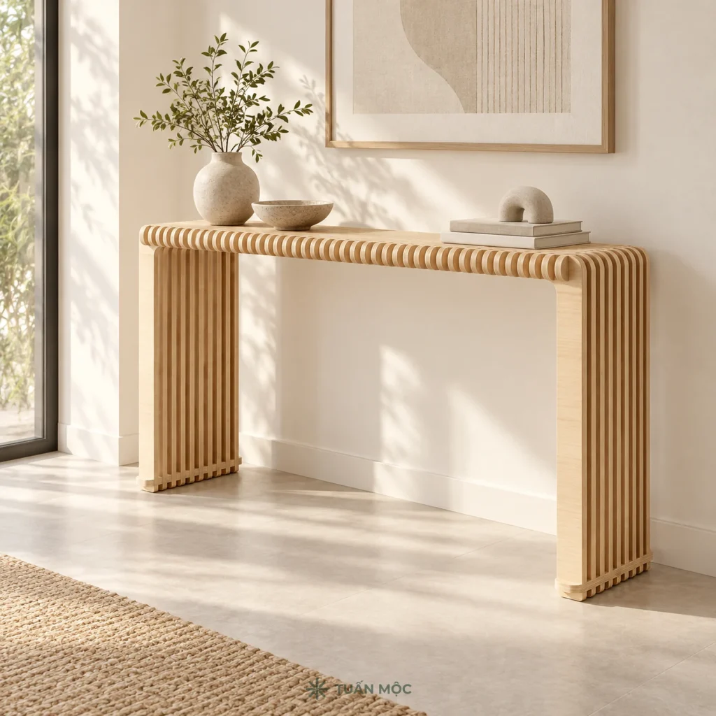 Bàn console chân nan gỗ – Sản phẩm trong không gian sử dụng
