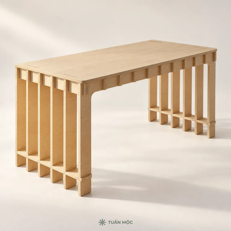 Bàn làm việc chân nan gỗ bằng gỗ Plywood