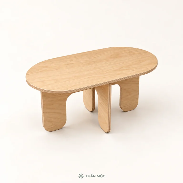 Bàn trà gỗ oval bằng gỗ Plywood