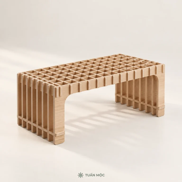 Bàn trà mặt nan ô vuông bằng gỗ Plywood