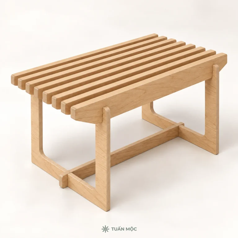 Bàn trà phòng khách mặt nan bằng gỗ Plywood