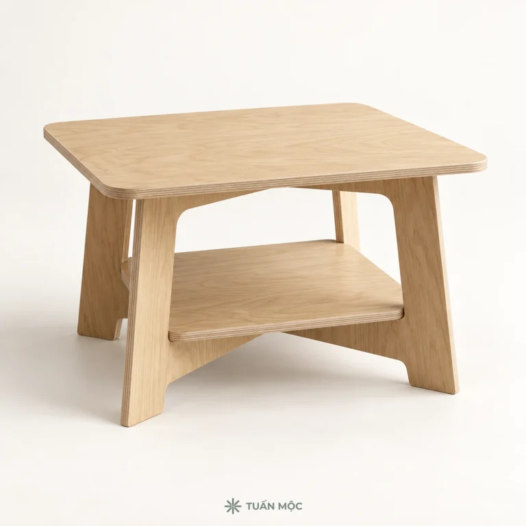 Bàn trà vuông 2 tầng bằng gỗ Plywood