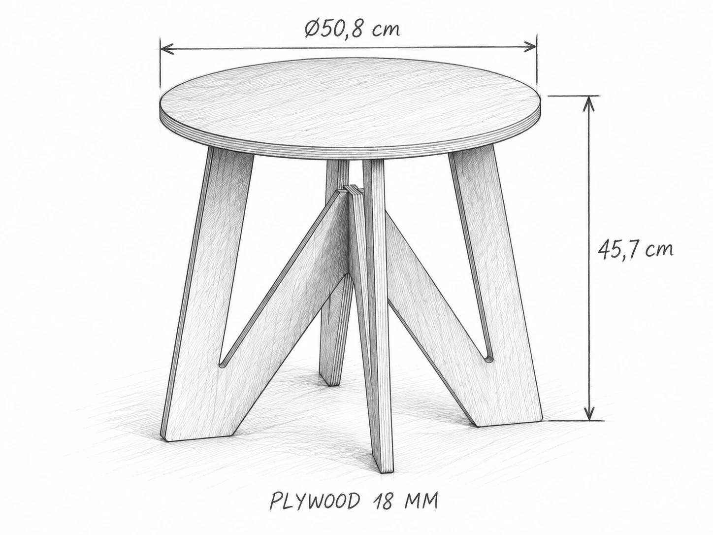 Phác thảo bút chì bàn tròn cho bé, đường kính 50,8 cm, cao 45,7 cm