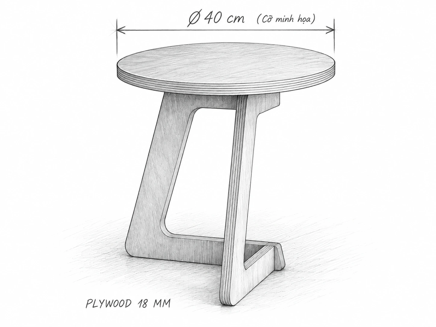 Phác thảo bút chì bàn tròn nhỏ, minh họa cỡ mặt đường kính 40 cm