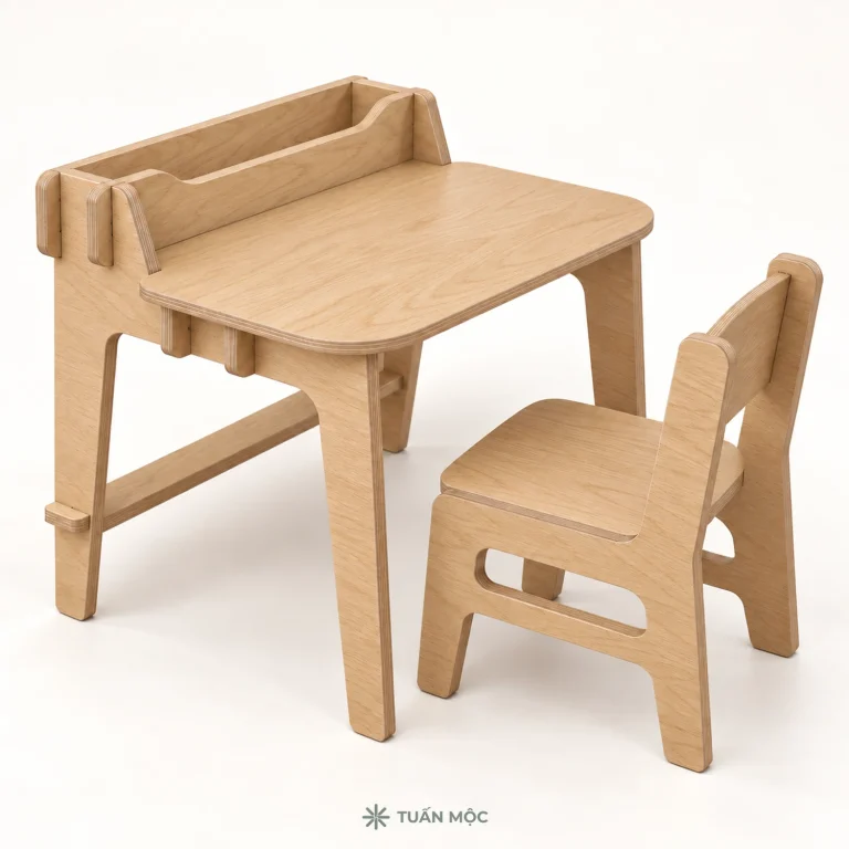Bộ bàn ghế cho bé có khay bằng gỗ Plywood