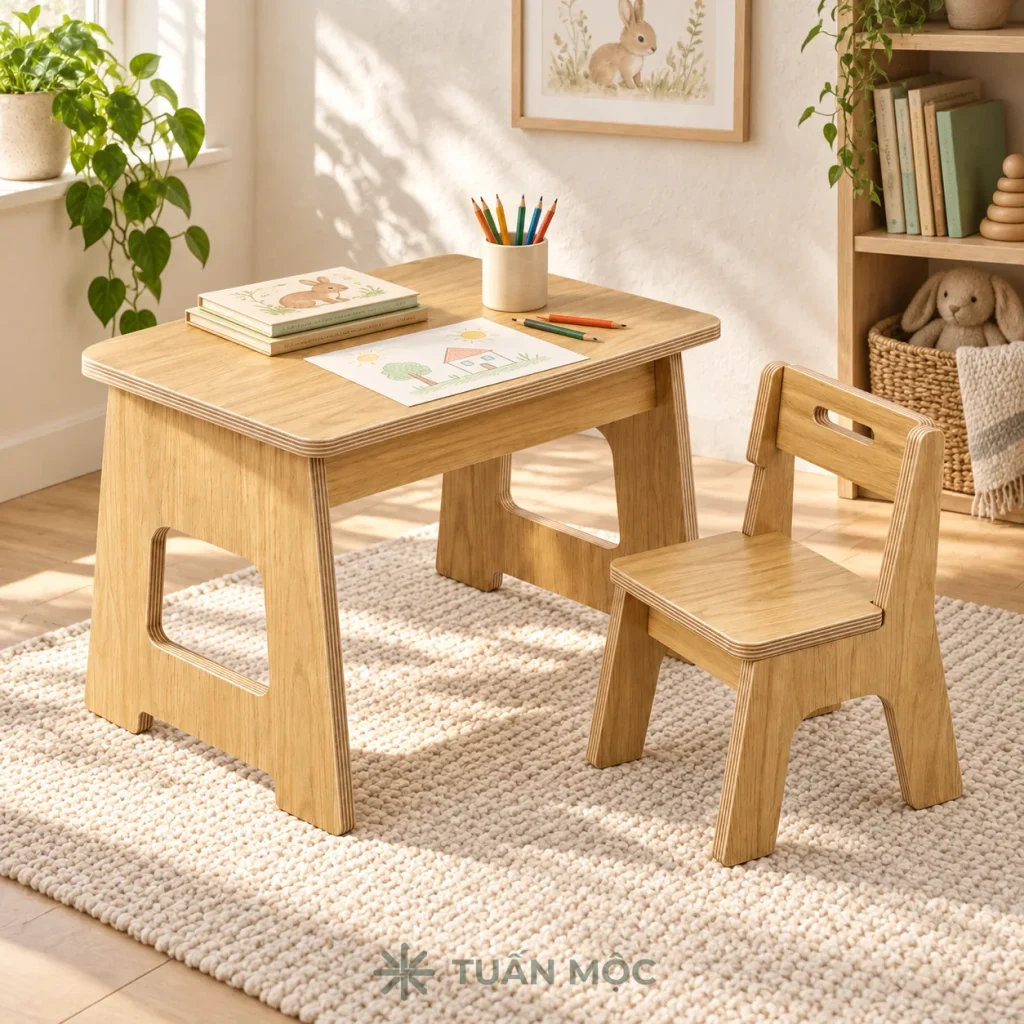 Bộ bàn ghế trẻ em màu 388 trong góc phòng