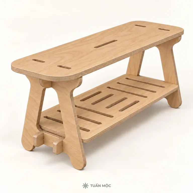 Ghế băng có kệ giày bằng gỗ Plywood