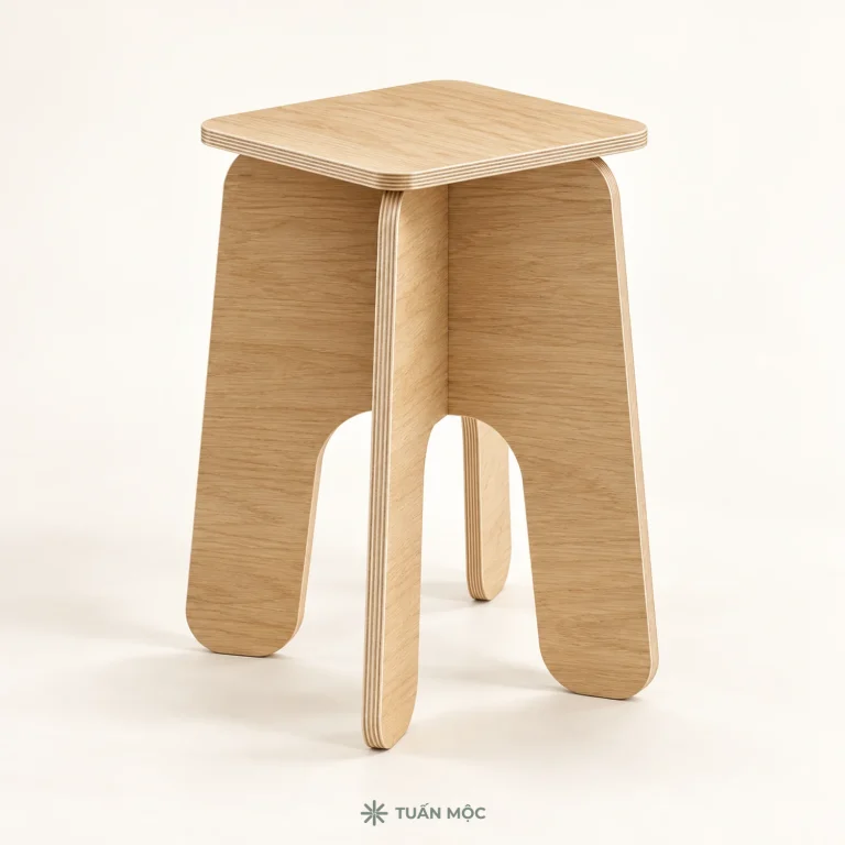 Ghế đôn cao mặt vuông bằng gỗ Plywood