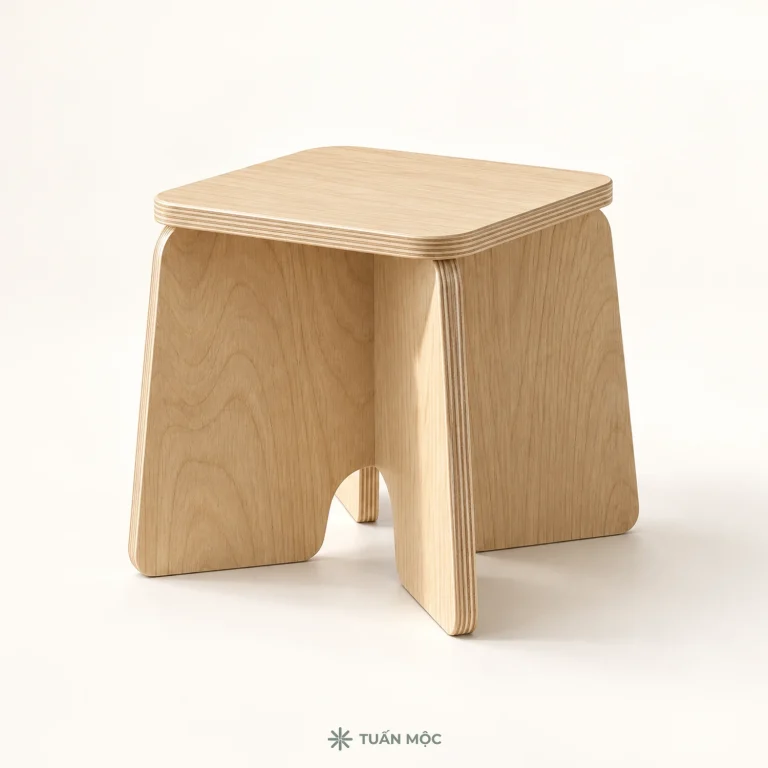 Ghế đôn thấp mặt vuông bằng gỗ Plywood