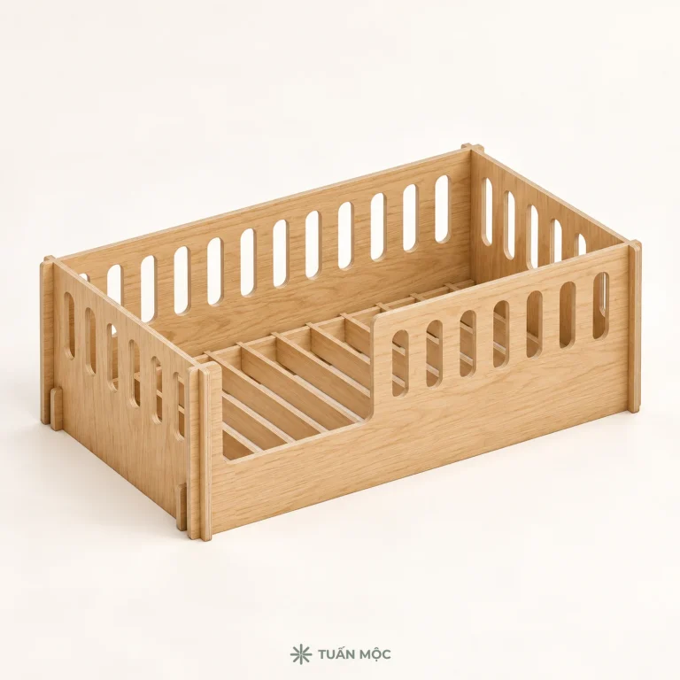 Giường cho bé có thanh chắn bằng gỗ Plywood