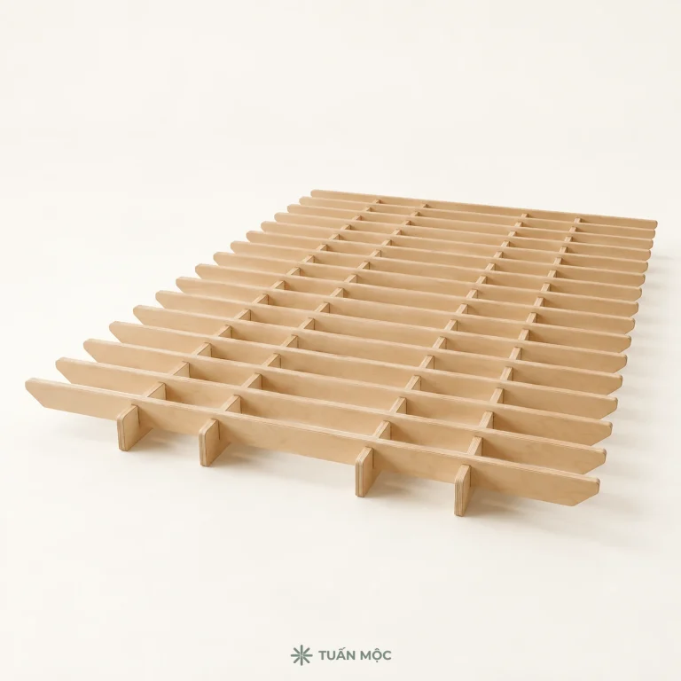 Giường nan gỗ thấp bằng gỗ Plywood