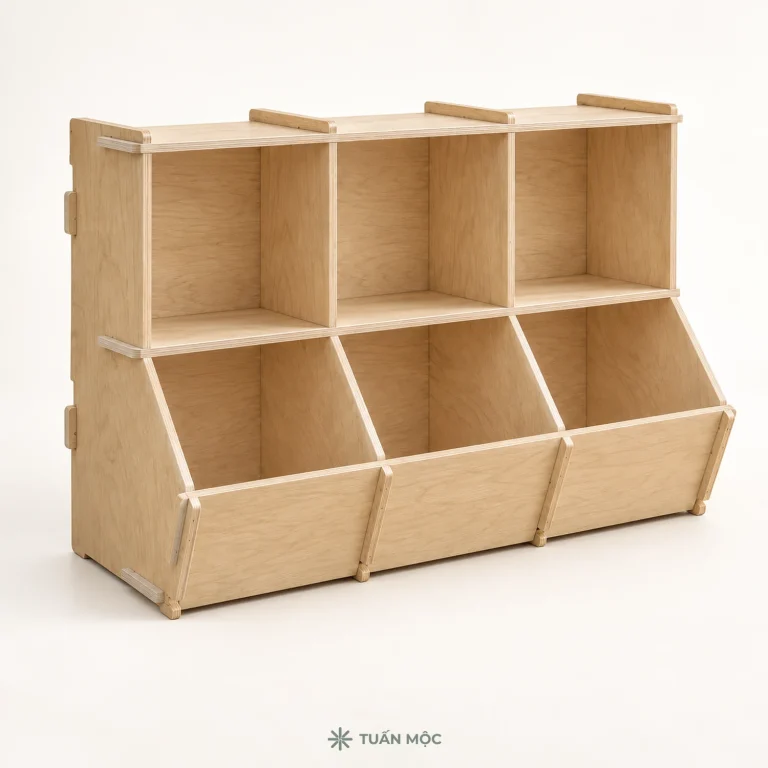 Kệ đồ chơi 6 ô bằng gỗ Plywood