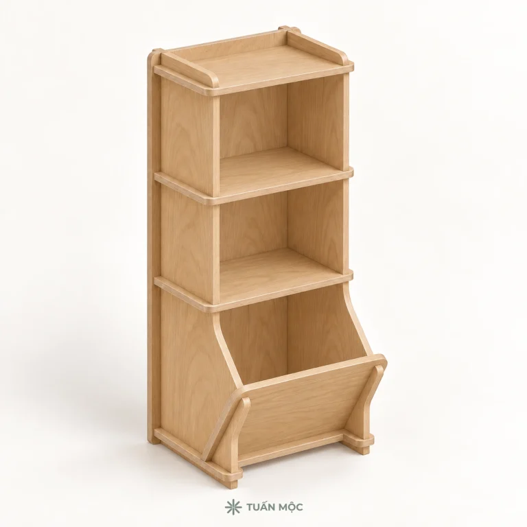 Kệ sách có ngăn đồ chơi bằng gỗ Plywood