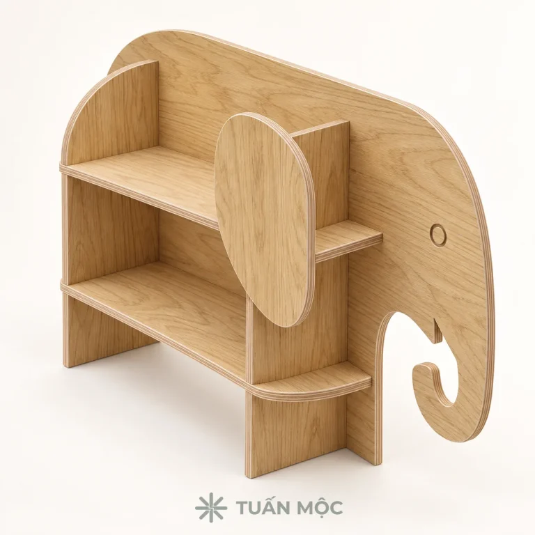 Kệ sách hình voi bằng gỗ Plywood