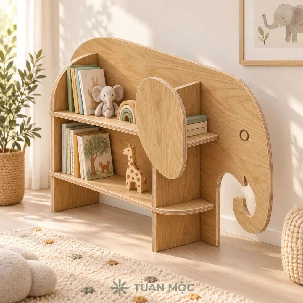 Kệ sách hình voi màu 388 đặt trong phòng bé
