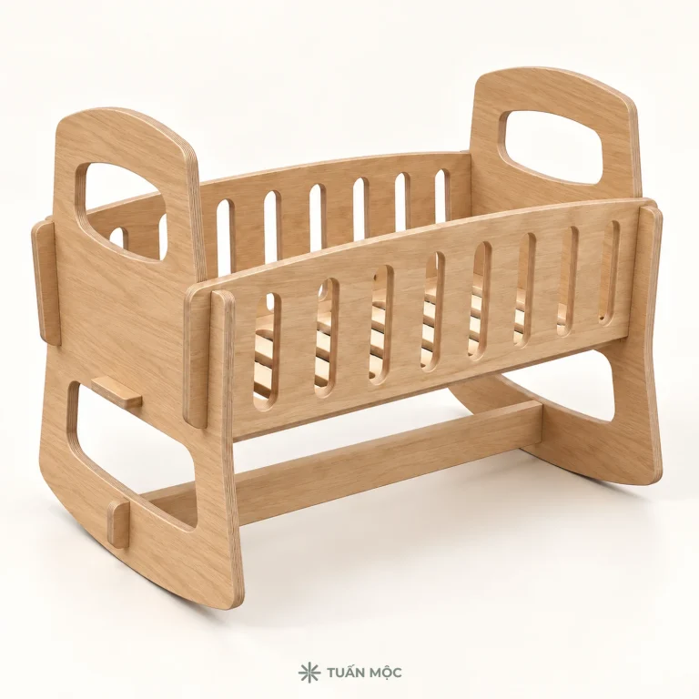 Nôi gỗ chân cong bằng gỗ Plywood