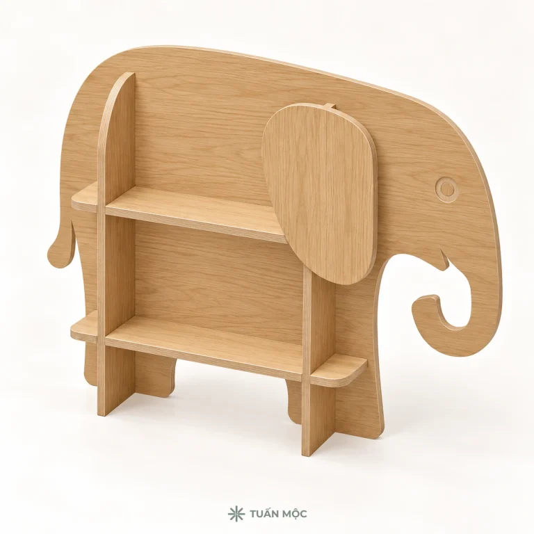 Kệ sách hình voi bằng gỗ Plywood