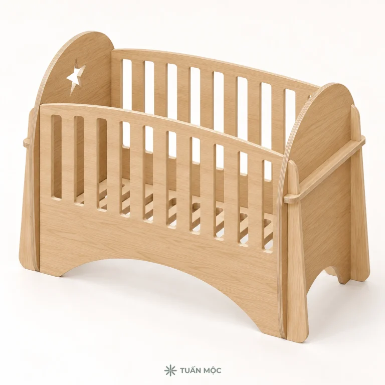 Nôi gỗ cho bé bằng gỗ Plywood